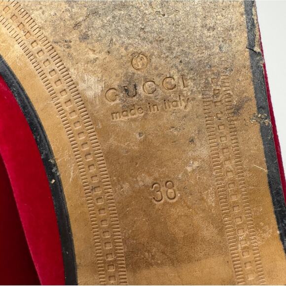 Gucci Red Velvet Horsebit Jordaan Loafers Size 38 - Picture 15 of 15